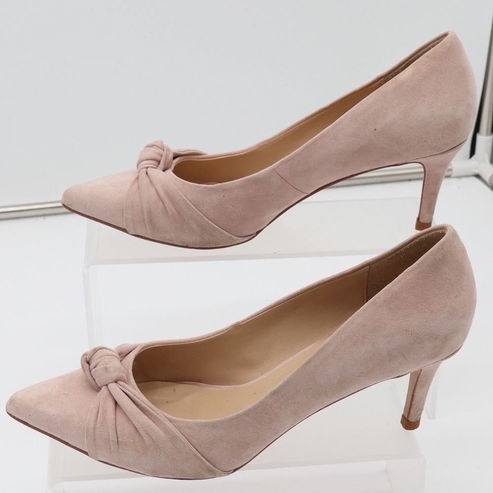 Neiman Marcus Pump Womens 7.5 Knot Vamp Blush Pink Suede Kitten Heel Good